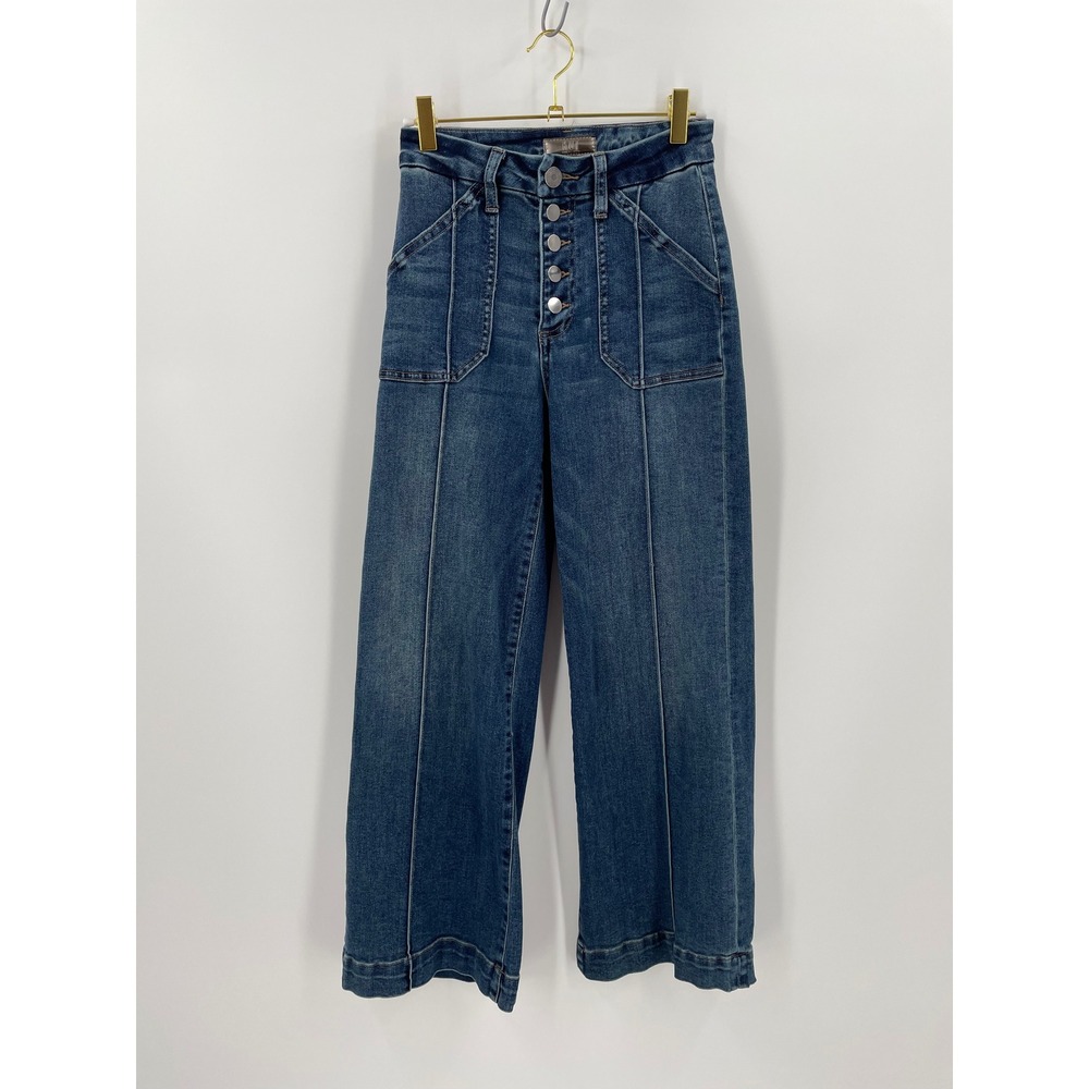 KUT From The Kloth Meg High Rise Wide Leg Jeans Size 00 Button Fly Denim